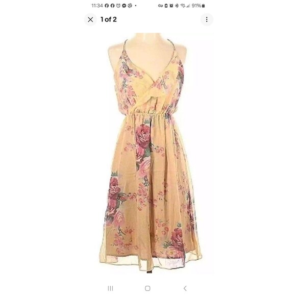 Meadow Rue Spring Silk Dress Womens\ 4 Floral Blouson Ruffle Anthropologie B1 - Picture 1 of 9